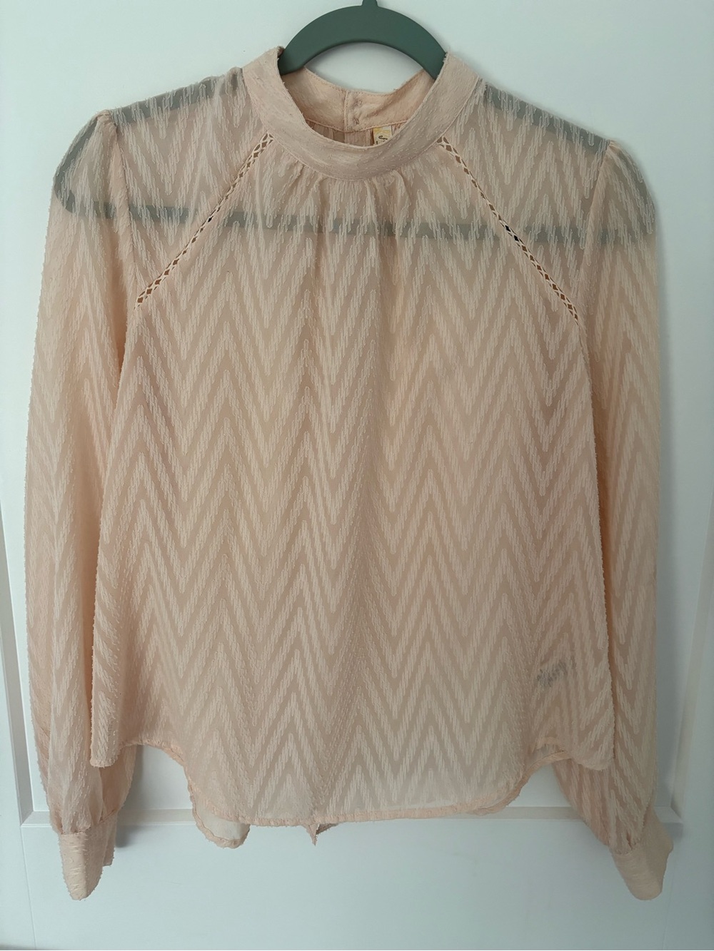 Free People "After Midnight" Sheer Chevron Mock Neck Blouse - Champagne / Peach